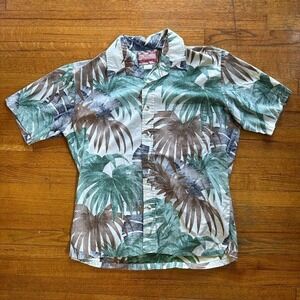 RJC Hawaiian Shirt Palm Leaf‎ Print Button Up Tropical Vacation Casual Large